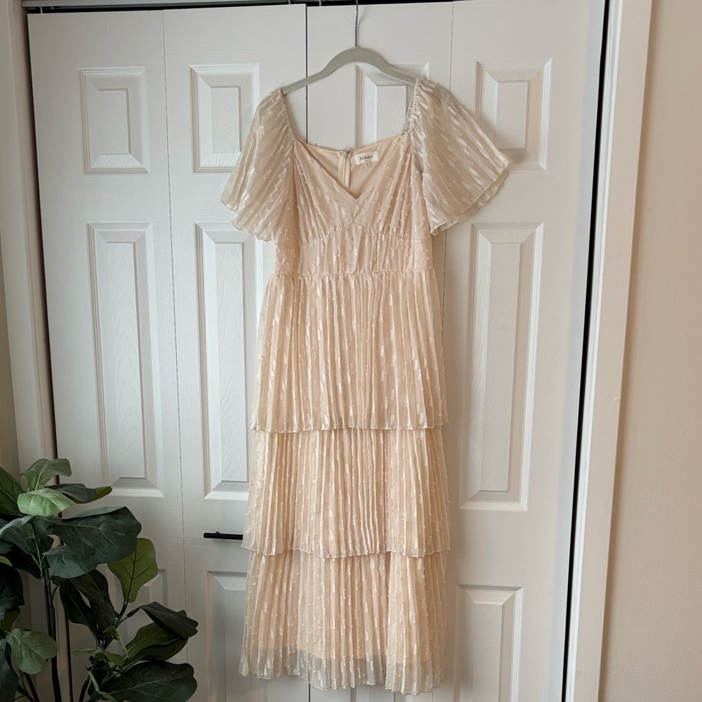 bohme Cream Tiered Midi Dress